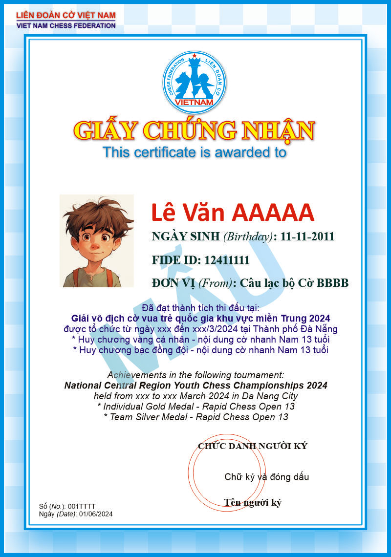 sample certificate A4