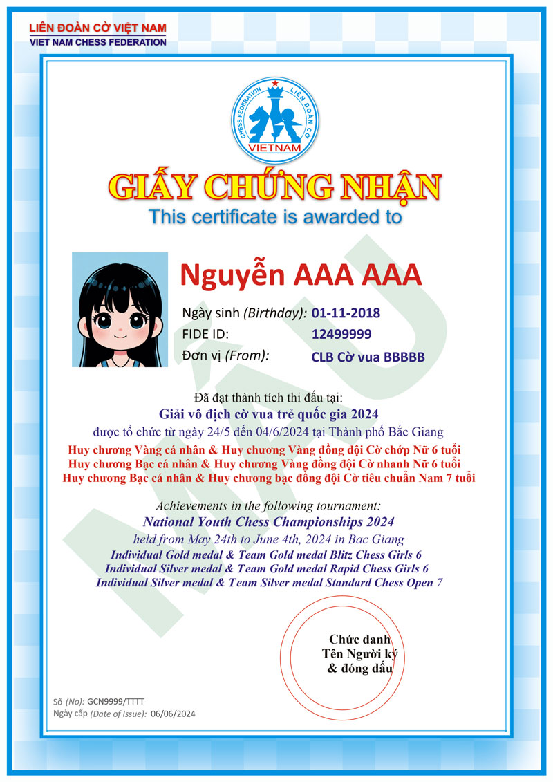 sample certificate A4